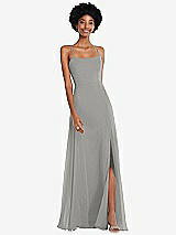 Front View Thumbnail - Chelsea Gray Scoop Neck Convertible Tie-Strap Maxi Dress with Front Slit