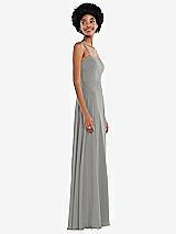 Side View Thumbnail - Chelsea Gray Scoop Neck Convertible Tie-Strap Maxi Dress with Front Slit