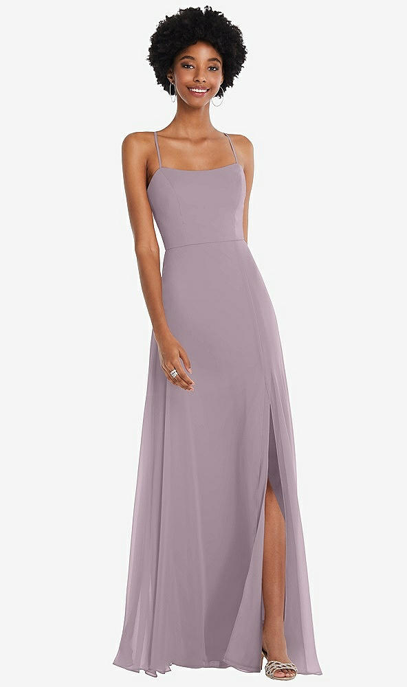 Front View - Lilac Dusk Scoop Neck Convertible Tie-Strap Maxi Dress with Front Slit