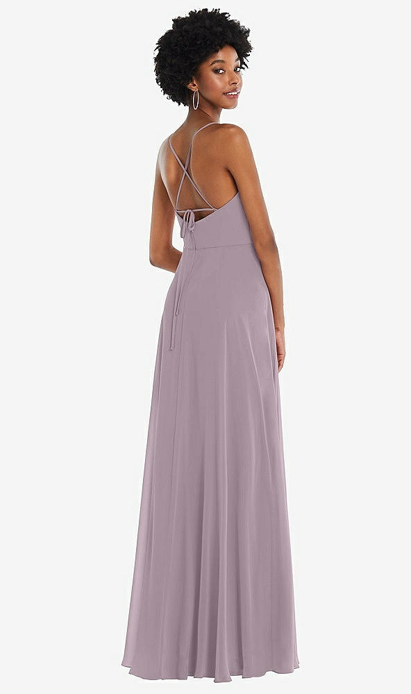 Back View - Lilac Dusk Scoop Neck Convertible Tie-Strap Maxi Dress with Front Slit