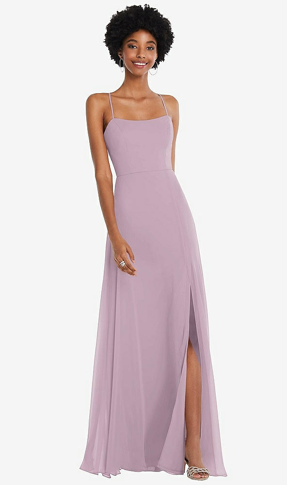 Front View - Suede Rose Scoop Neck Convertible Tie-Strap Maxi Dress with Front Slit