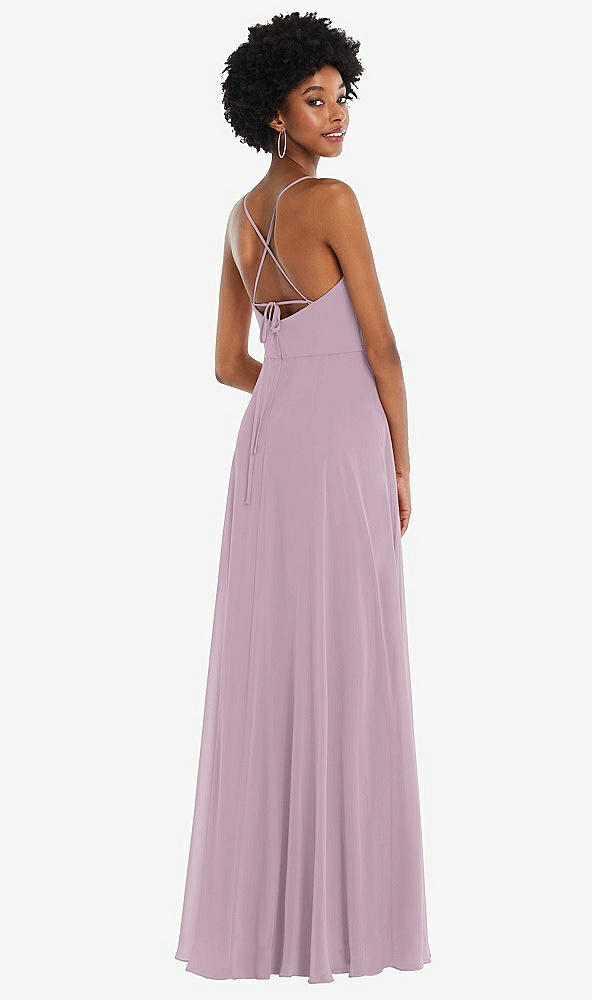 Back View - Suede Rose Scoop Neck Convertible Tie-Strap Maxi Dress with Front Slit