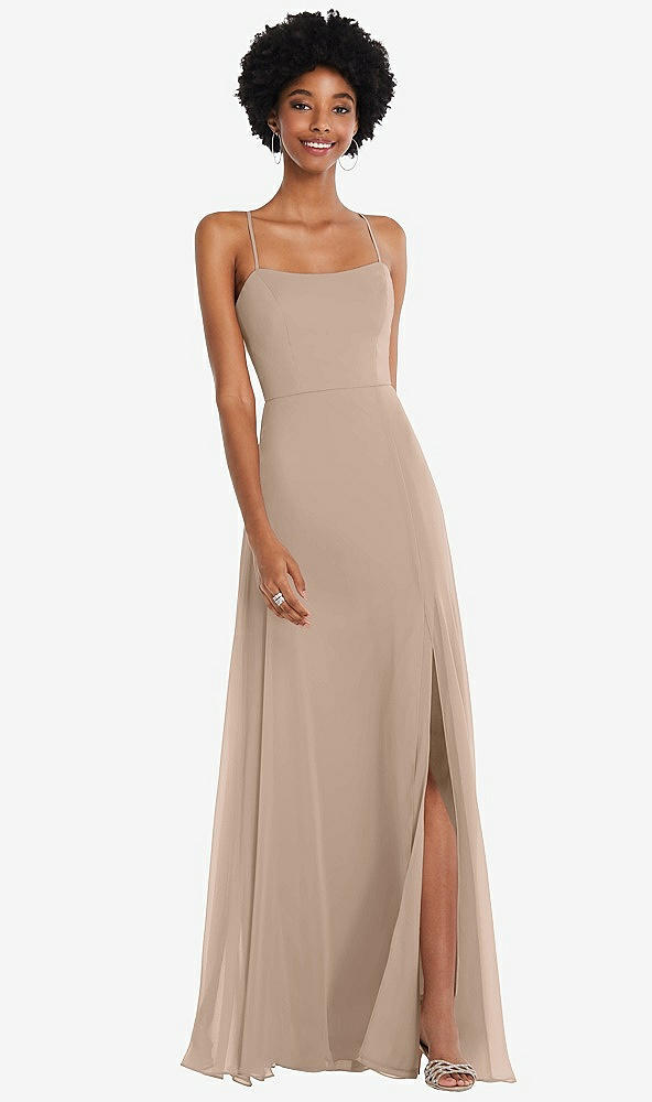 Front View - Topaz Scoop Neck Convertible Tie-Strap Maxi Dress with Front Slit
