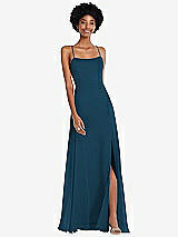 Front View Thumbnail - Atlantic Blue Scoop Neck Convertible Tie-Strap Maxi Dress with Front Slit