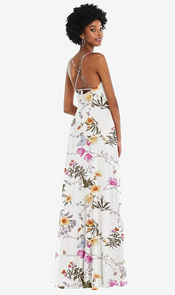 Back View - Butterfly Botanica Ivory Scoop Neck Convertible Tie-Strap Maxi Dress with Front Slit