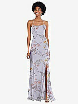 Alt View 1 Thumbnail - Butterfly Botanica Silver Dove Scoop Neck Convertible Tie-Strap Maxi Dress with Front Slit