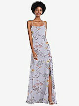 Front View Thumbnail - Butterfly Botanica Silver Dove Scoop Neck Convertible Tie-Strap Maxi Dress with Front Slit