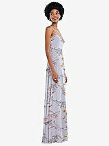 Side View Thumbnail - Butterfly Botanica Silver Dove Scoop Neck Convertible Tie-Strap Maxi Dress with Front Slit