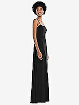 Side View Thumbnail - Black Scoop Neck Convertible Tie-Strap Maxi Dress with Front Slit