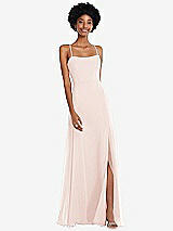 Front View Thumbnail - Blush Scoop Neck Convertible Tie-Strap Maxi Dress with Front Slit
