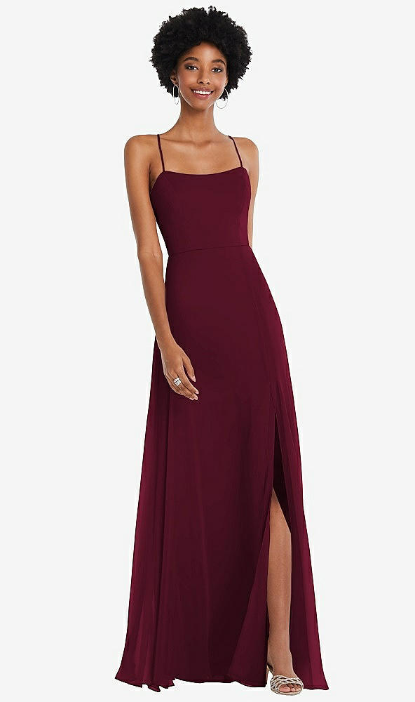 Front View - Cabernet Scoop Neck Convertible Tie-Strap Maxi Dress with Front Slit