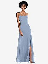 Front View Thumbnail - Cloudy Scoop Neck Convertible Tie-Strap Maxi Dress with Front Slit