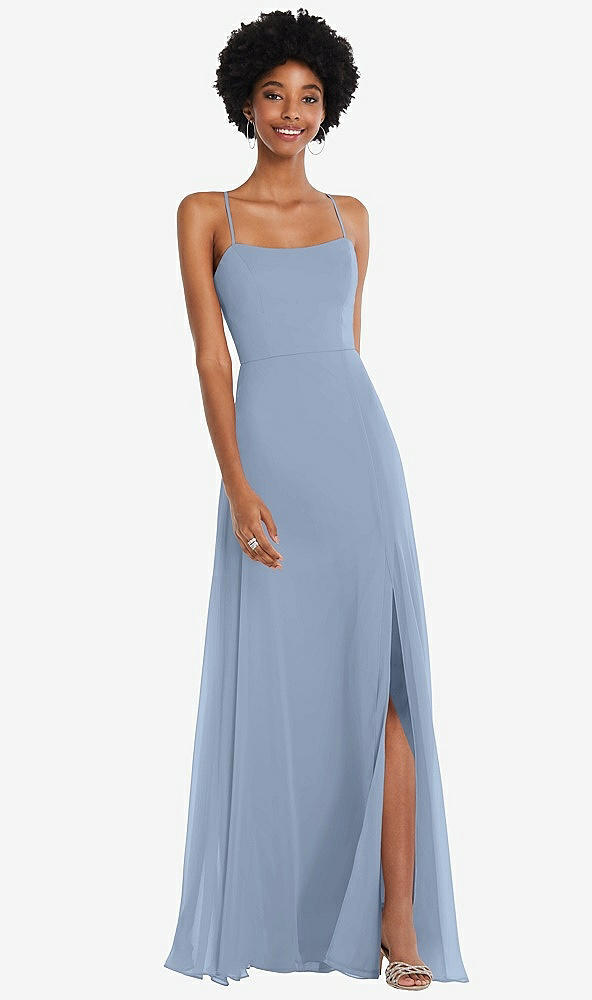 Front View - Cloudy Scoop Neck Convertible Tie-Strap Maxi Dress with Front Slit