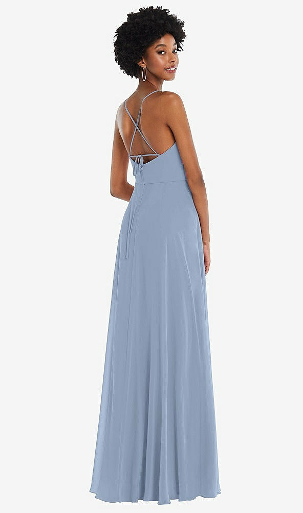 Back View - Cloudy Scoop Neck Convertible Tie-Strap Maxi Dress with Front Slit