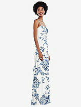 Side View Thumbnail - Cottage Rose Dusk Blue Scoop Neck Convertible Tie-Strap Maxi Dress with Front Slit