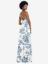 Rear View Thumbnail - Cottage Rose Dusk Blue Scoop Neck Convertible Tie-Strap Maxi Dress with Front Slit