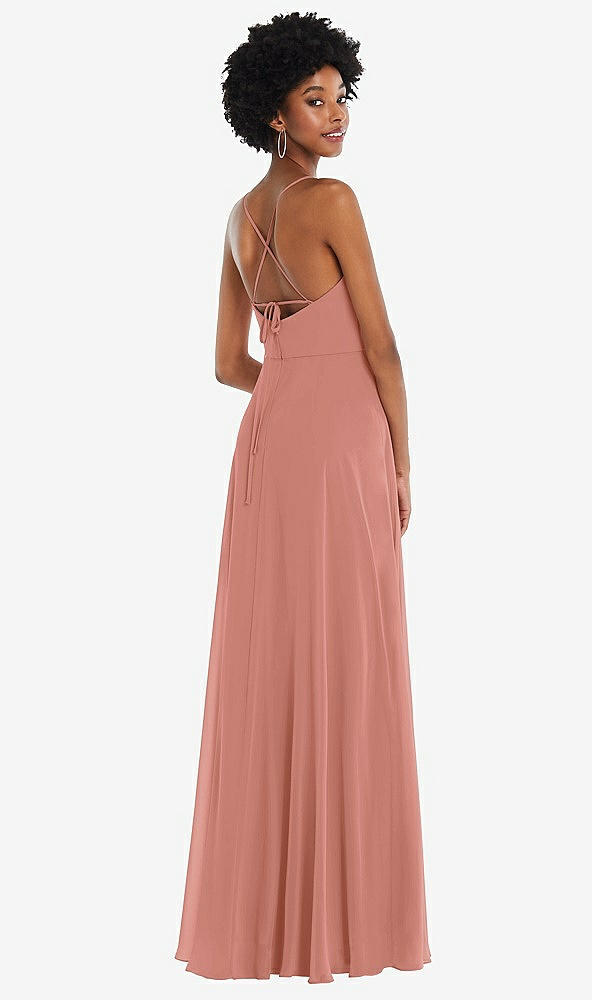 Back View - Desert Rose Scoop Neck Convertible Tie-Strap Maxi Dress with Front Slit
