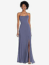 Alt View 1 Thumbnail - French Blue Scoop Neck Convertible Tie-Strap Maxi Dress with Front Slit