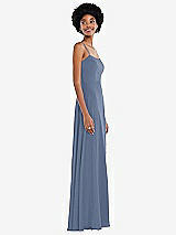 Side View Thumbnail - Larkspur Blue Scoop Neck Convertible Tie-Strap Maxi Dress with Front Slit