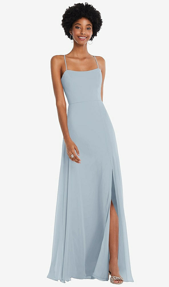 Front View - Mist Scoop Neck Convertible Tie-Strap Maxi Dress with Front Slit