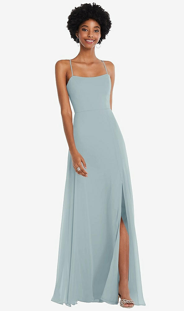 Front View - Morning Sky Scoop Neck Convertible Tie-Strap Maxi Dress with Front Slit
