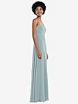 Side View Thumbnail - Morning Sky Scoop Neck Convertible Tie-Strap Maxi Dress with Front Slit