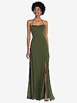 Alt View 1 Thumbnail - Olive Green Scoop Neck Convertible Tie-Strap Maxi Dress with Front Slit