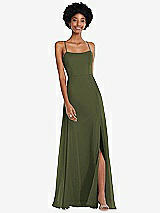 Front View Thumbnail - Olive Green Scoop Neck Convertible Tie-Strap Maxi Dress with Front Slit