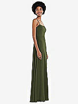 Side View Thumbnail - Olive Green Scoop Neck Convertible Tie-Strap Maxi Dress with Front Slit