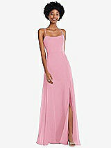 Front View Thumbnail - Peony Pink Scoop Neck Convertible Tie-Strap Maxi Dress with Front Slit