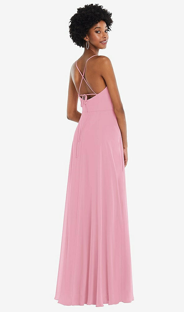 Back View - Peony Pink Scoop Neck Convertible Tie-Strap Maxi Dress with Front Slit