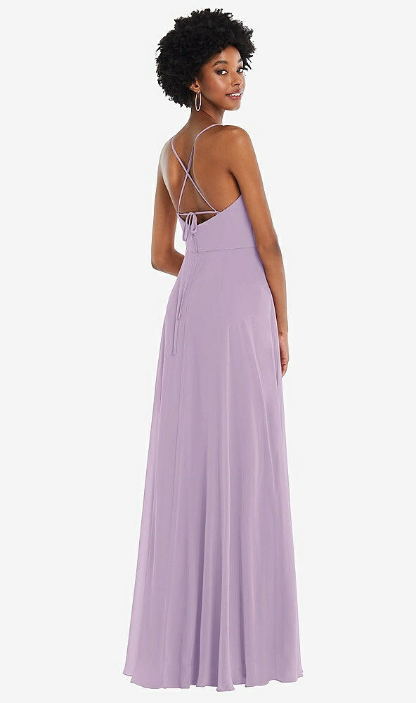 Back View - Pale Purple Scoop Neck Convertible Tie-Strap Maxi Dress with Front Slit