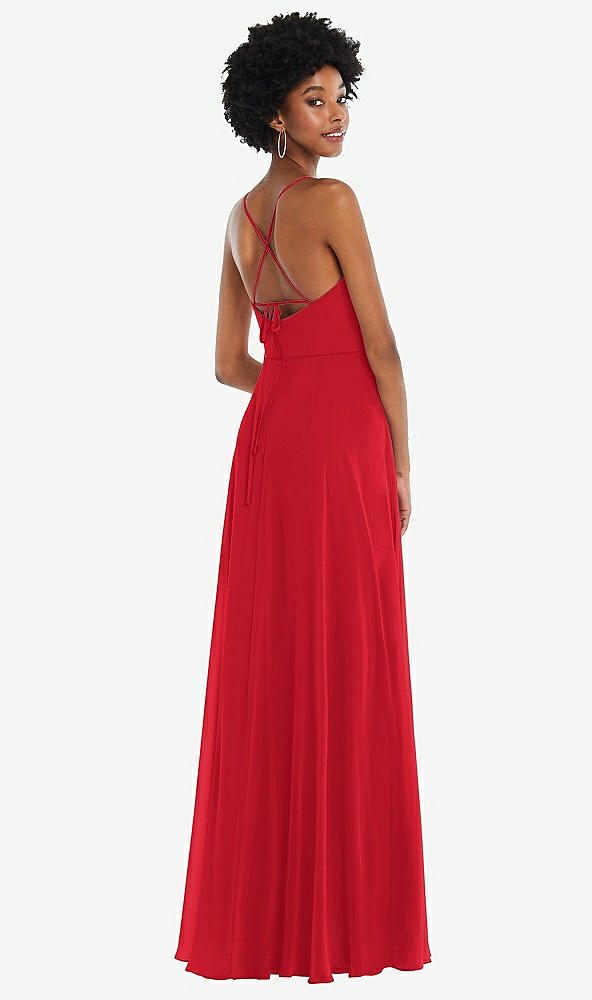 Back View - Parisian Red Scoop Neck Convertible Tie-Strap Maxi Dress with Front Slit