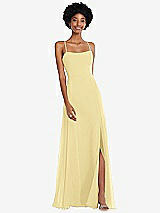 Front View Thumbnail - Pale Yellow Scoop Neck Convertible Tie-Strap Maxi Dress with Front Slit