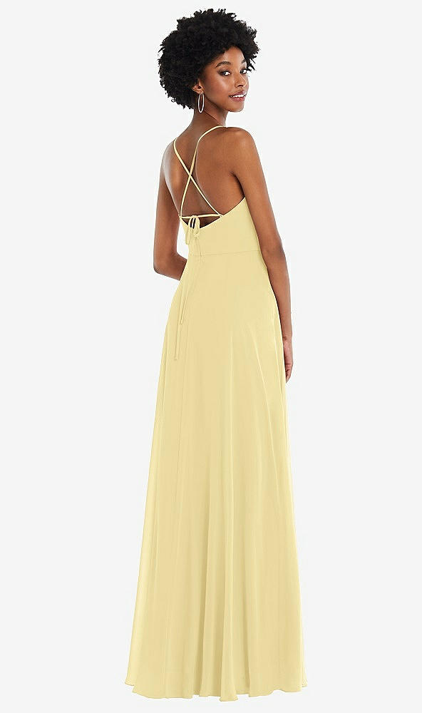 Back View - Pale Yellow Scoop Neck Convertible Tie-Strap Maxi Dress with Front Slit