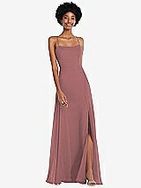 Front View Thumbnail - Rosewood Scoop Neck Convertible Tie-Strap Maxi Dress with Front Slit