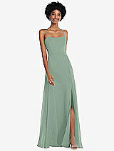 Front View Thumbnail - Seagrass Scoop Neck Convertible Tie-Strap Maxi Dress with Front Slit