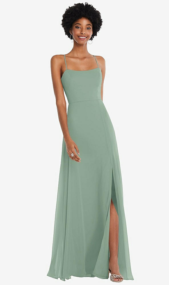 Front View - Seagrass Scoop Neck Convertible Tie-Strap Maxi Dress with Front Slit