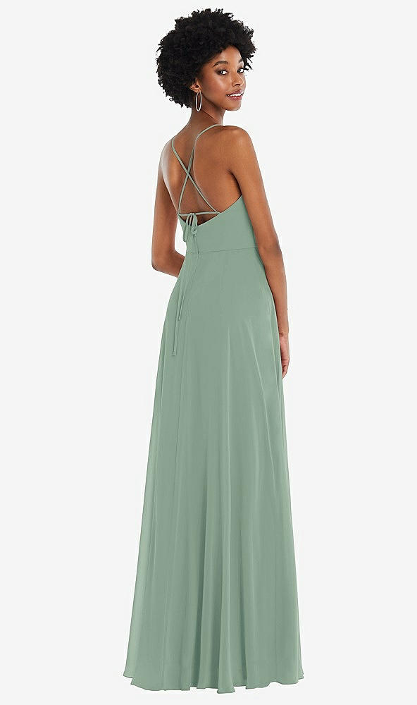 Back View - Seagrass Scoop Neck Convertible Tie-Strap Maxi Dress with Front Slit