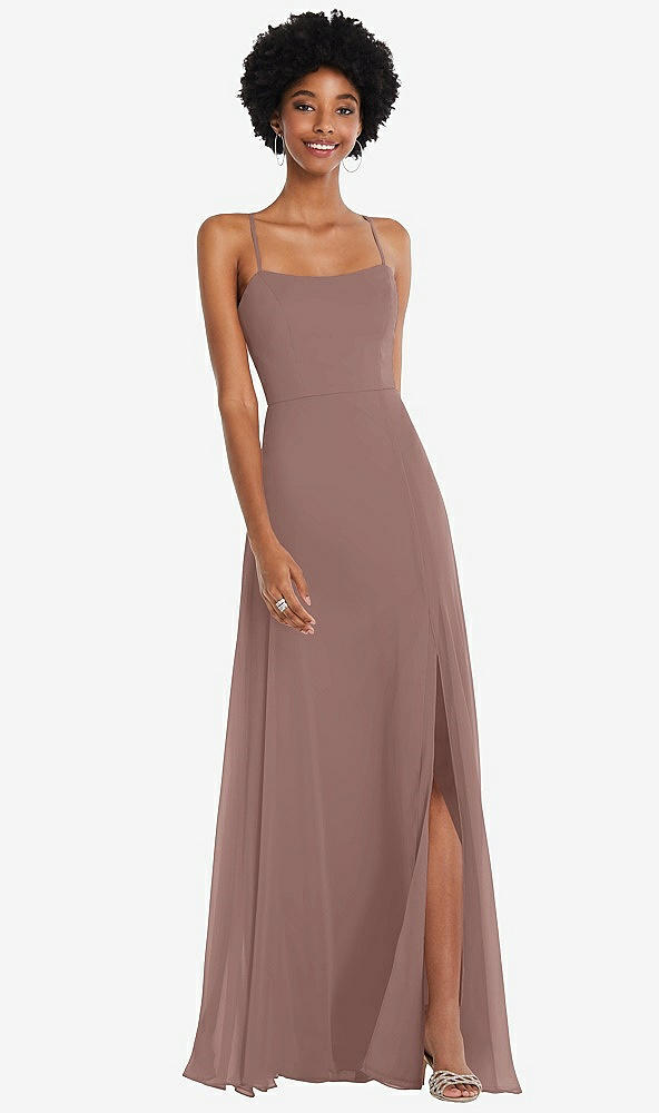 Front View - Sienna Scoop Neck Convertible Tie-Strap Maxi Dress with Front Slit