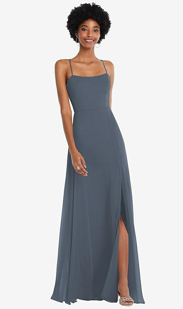 Front View - Silverstone Scoop Neck Convertible Tie-Strap Maxi Dress with Front Slit