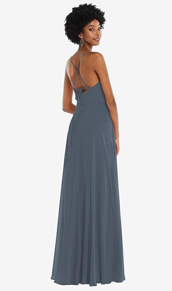 Back View - Silverstone Scoop Neck Convertible Tie-Strap Maxi Dress with Front Slit