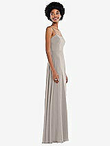 Side View Thumbnail - Taupe Scoop Neck Convertible Tie-Strap Maxi Dress with Front Slit