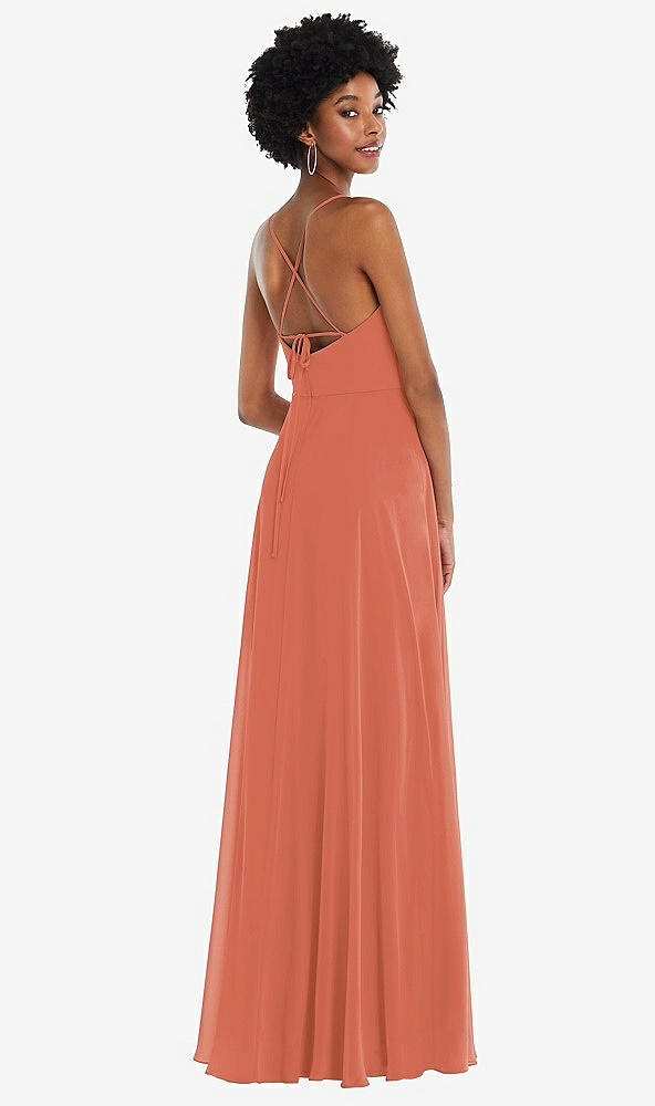 Back View - Terracotta Copper Scoop Neck Convertible Tie-Strap Maxi Dress with Front Slit