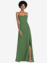 Front View Thumbnail - Vineyard Green Scoop Neck Convertible Tie-Strap Maxi Dress with Front Slit