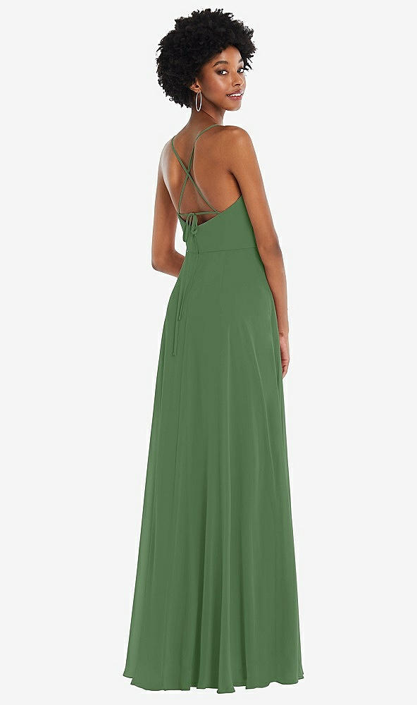 Back View - Vineyard Green Scoop Neck Convertible Tie-Strap Maxi Dress with Front Slit