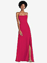 Front View Thumbnail - Vivid Pink Scoop Neck Convertible Tie-Strap Maxi Dress with Front Slit