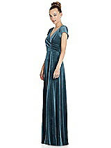 Side View Thumbnail - Dutch Blue Cap Sleeve Faux Wrap Velvet Maxi Dress with Pockets