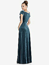 Rear View Thumbnail - Dutch Blue Cap Sleeve Faux Wrap Velvet Maxi Dress with Pockets