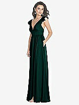 Side View Thumbnail - Evergreen Deep V-Neck Ruffle Cap Sleeve Maxi Dress with Convertible Straps